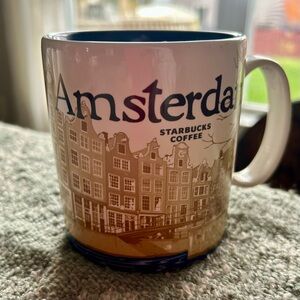 Starbucks Amsterdam Mug - Brown and White with blue inside EUC